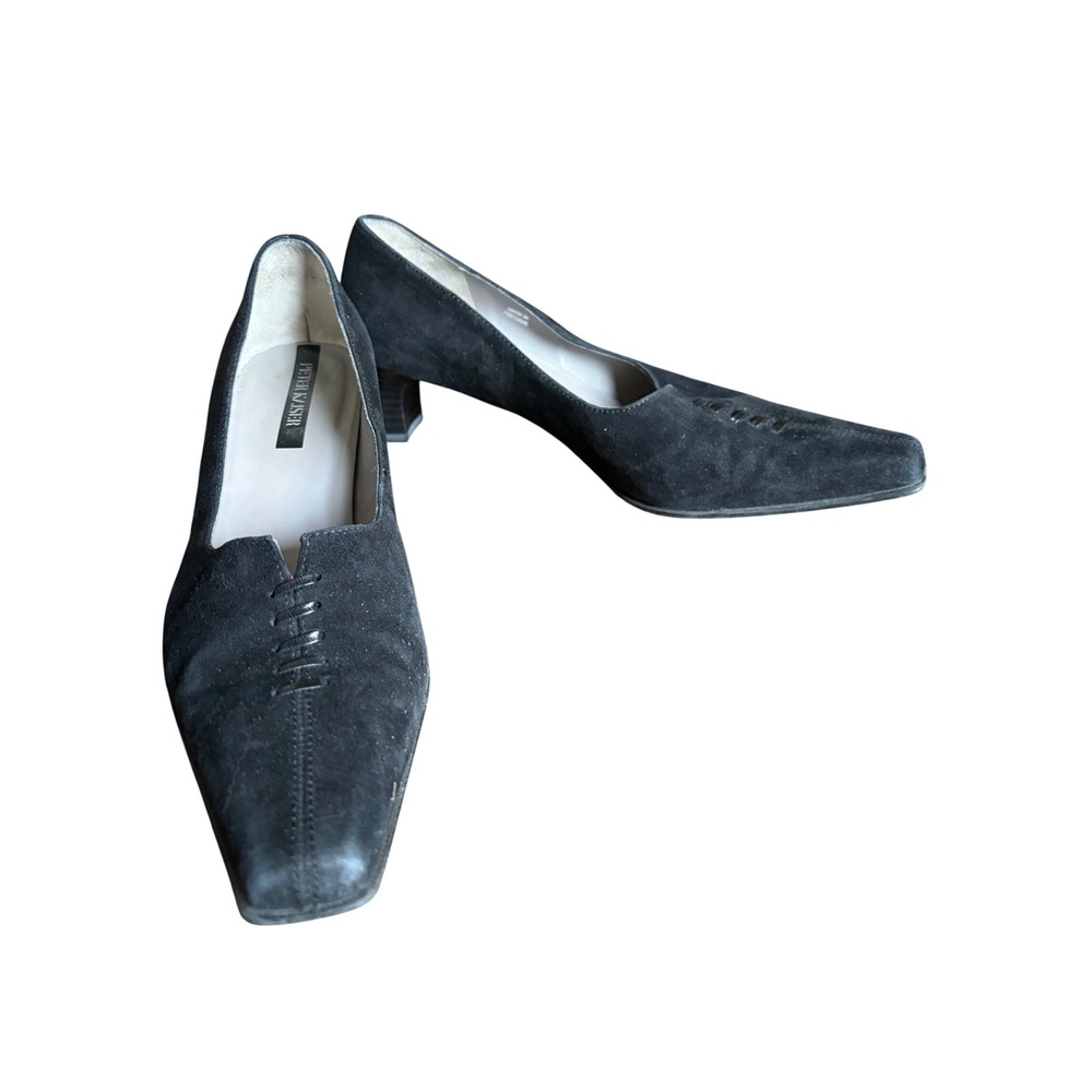 Peter Kaiser Pumps Black Suede Square Toe‎ Block Heel Stitched Detail Size 5